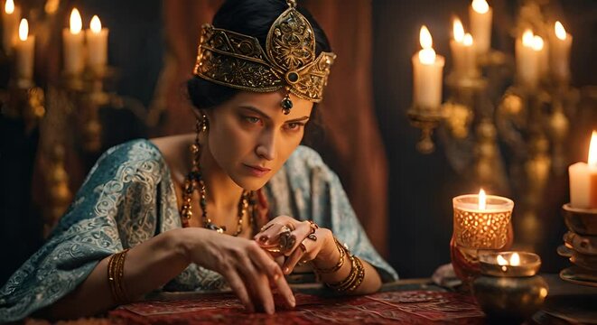 Tarot reader woman reading tarot cards.