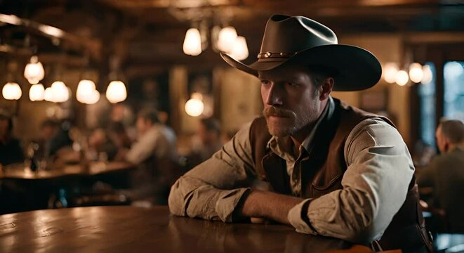 Cowboy inside a pub.