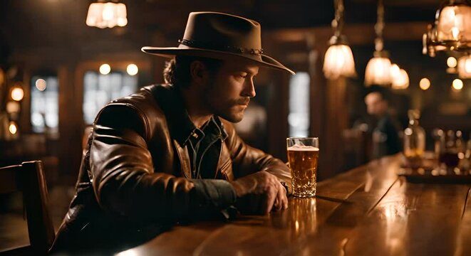 Cowboy inside a pub.