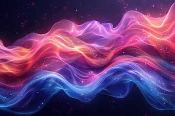 Obraz premium Abstract Neon Wavy Lines in Pink and Blue Shimmering Neon Light Waves