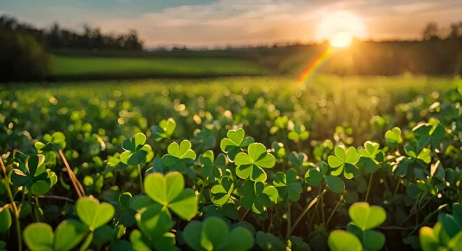 Lucky clovers in the forest.
