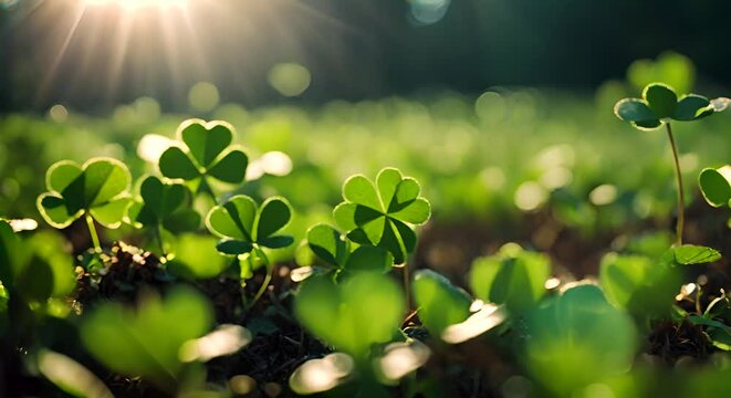 Lucky clovers in the forest.