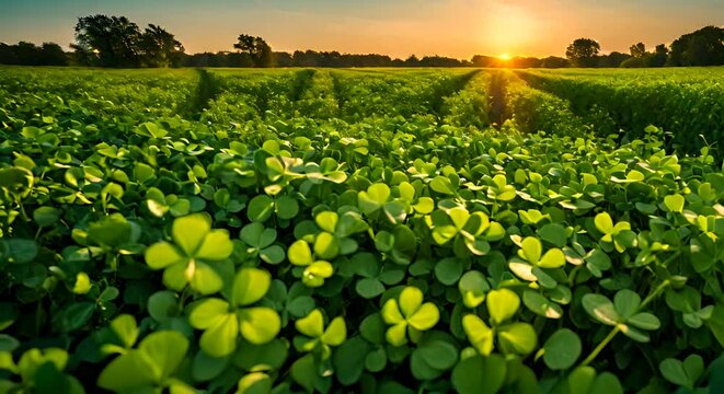 Lucky clovers in the forest.