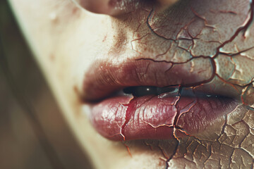 Obraz premium An extreme close-up image capturing the intricate cracked texture and details of a parched lip