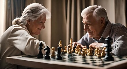 Senior couple playing chess. - Powered by Adobe