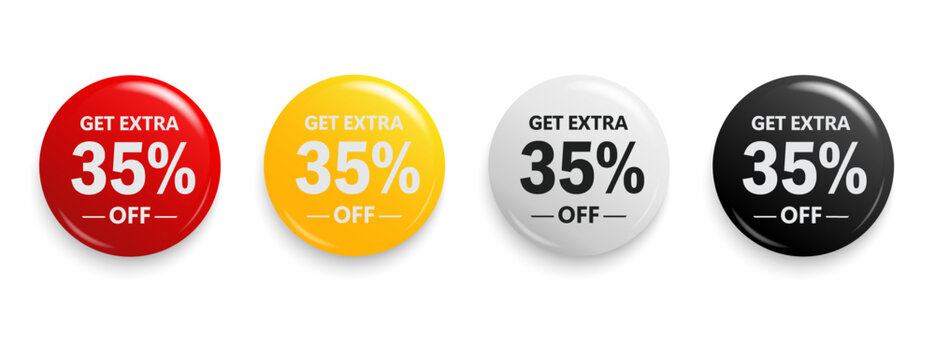 Get Extra 35% off sign. Discount offer price sign. Discount tag for shopping, marketing, advertisement, banner and web. Vector illustration.