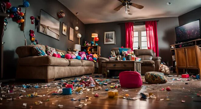 Messy house after a party.