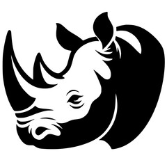 The silhouette of a rhino's head is simple and elegant