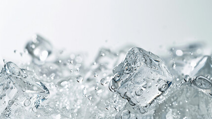 Obraz premium Water bubbles and ice cubes on a white background