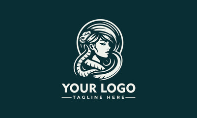 Woman And Snake Vector Logo Girl With A Snake Logo Vector  features a girl with a snake wrapped around her neck