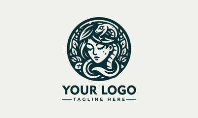 Woman And Snake Vector Logo Girl With A Snake Logo Vector  features a girl with a snake wrapped around her neck