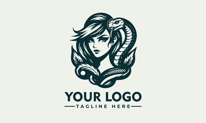 Woman And Snake Vector Logo Girl With A Snake Logo Vector  features a girl with a snake wrapped around her neck