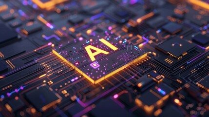dedicated AI microchip on electric circuit board, artificial intelligence technology and GPU cloud computing concept