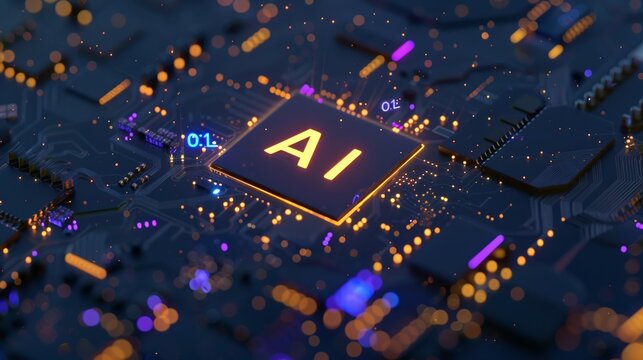 dedicated AI microchip on electric circuit board, artificial intelligence technology and GPU cloud computing concept