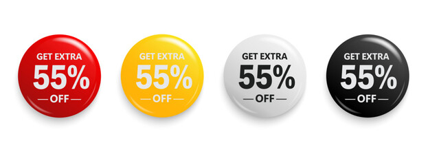 Get Extra 55% off sign. Discount offer price sign. Discount tag for shopping, marketing, advertisement, banner and web. Vector illustration.