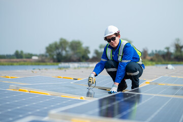 Solar Engineer Performing Panel Maintenance