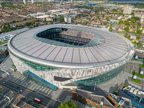 London. United Kingdom. Aerial image of Tottenham Hotspur Stadium.  15th August 2023.