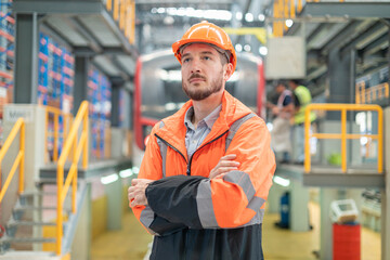 Portrait of a male engineer Take care of the electric locomotive maintenance shop