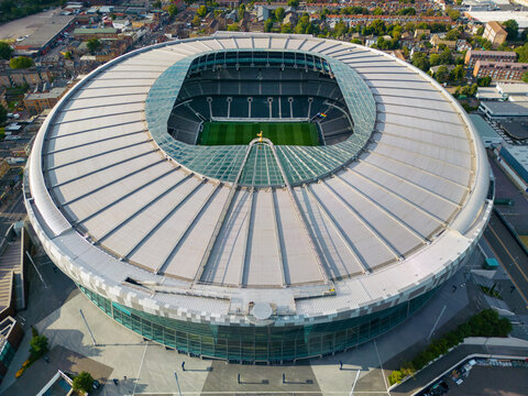 London. United Kingdom. Aerial image of Tottenham Hotspur Stadium.  15th August 2023.