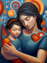 Mother and Child Love Cubism Art

