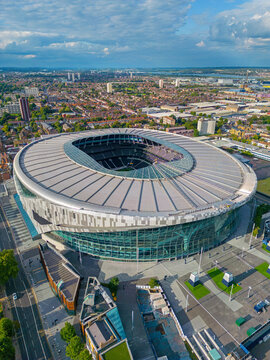 London. United Kingdom. Aerial image of Tottenham Hotspur Stadium.  15th August 2023.