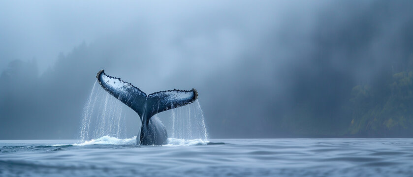 Pacific humpback whale tail throw.