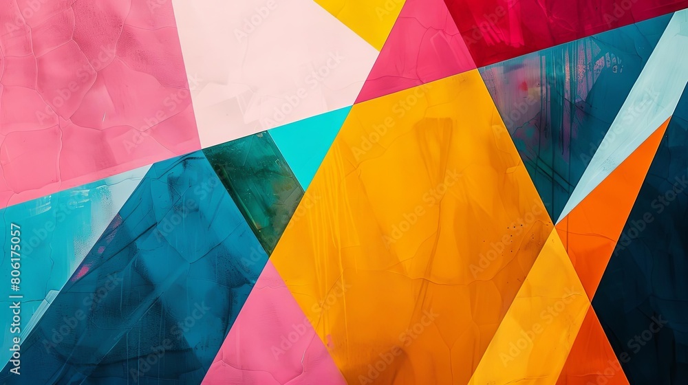 Poster abstract composition with intersecting lines and bold colors featuring geometric shapes in a