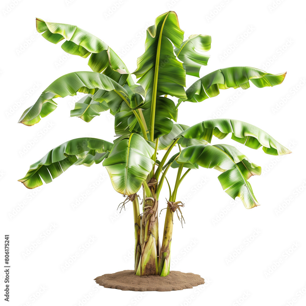 Poster banana tree isolated with transparency background for garden design.