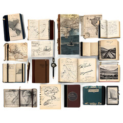 A collection of vintage travel journals Transparent Background Images 