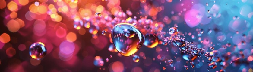 Create a colorful abstract background with a glowing, iridescent, and shiny appearance. The image should be fluid and look like bubbles floating in space.