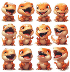 Cute T-Rex Emoticon Pack: Expressive & Minimalist on transparent Background