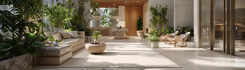 Design a modern hotel lobby interior