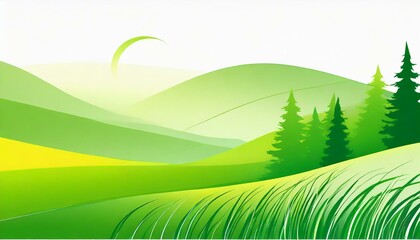 Obraz premium 真夏、草の香り、心地よい暑さ、森林をシンプルなグラデーションで表現する generated by AI