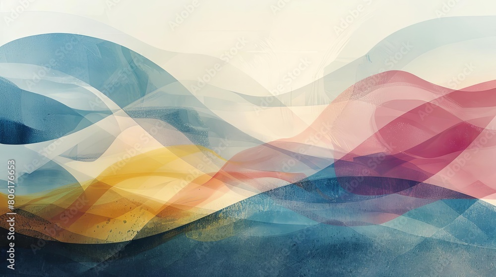 Poster abstract composition with transparent layers and celestial hues
