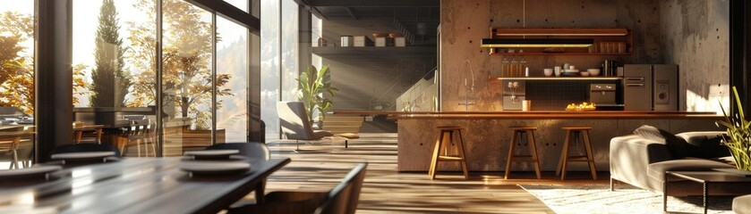 Photorealistic render of a modern house interior