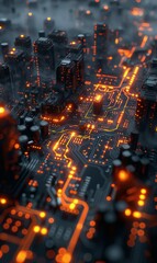 Obraz premium circuit electronic board with microchip, hardware and technology background concept, computer motherboard macro