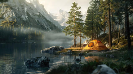 camping near lake in the forest campsite scenery photo lansdcape background