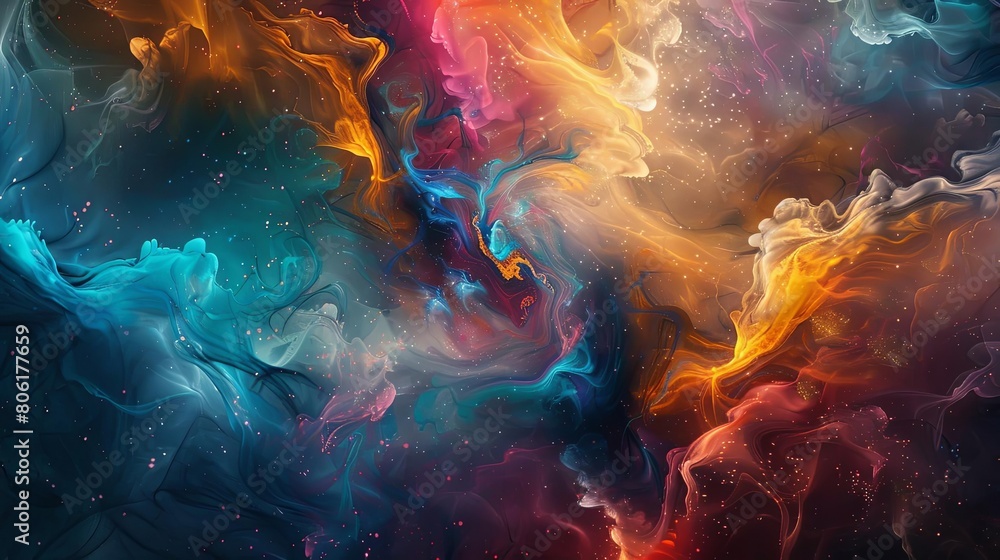 Poster abstract composition with transparent layers and cosmic colors
