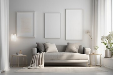 mock up wall art modern living room with sofa portrait