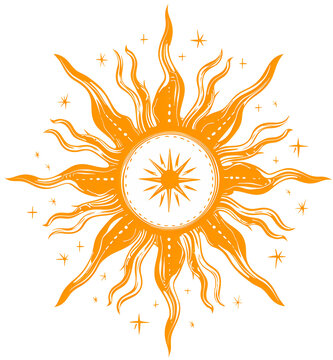 Scandinavian sun style. Transparent background