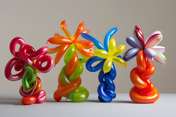 Colourful Display of Vibrant Twisted Balloon Figures Showcasing Delightful Artistry