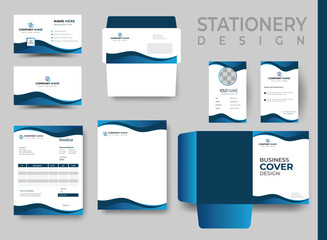 Corporate Branding Identity Office Stationery Design template Set of Business Card, Id Card, Letterhead Designs, Invoices, Envelope, File folder. Professional Business Stationery Background Design.