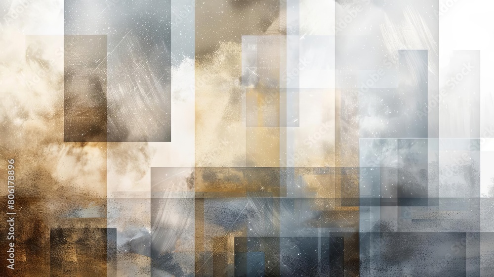 Poster abstract composition with transparent layers and interstellar tones featuring geometric shapes in