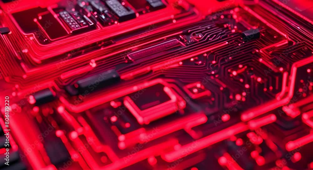 Poster abstract circuit board pattern with glowing red lights