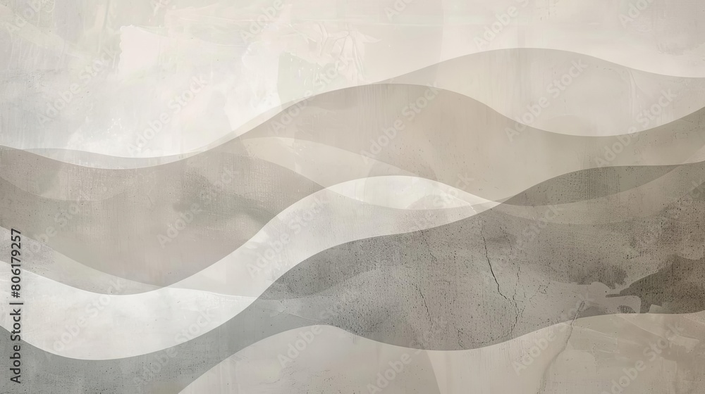 Poster white wall-centered abstract composition with translucent layers & muted tones.