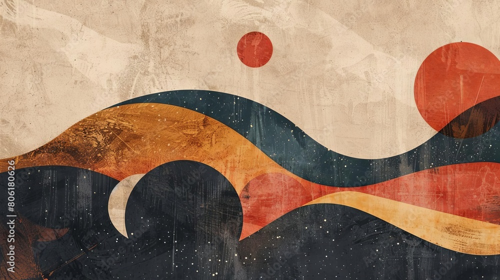Poster clean and modern abstract composition with celestial shapes