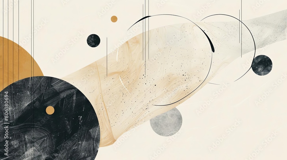 Poster clean and modern abstract composition with celestial shapes on a isolated background