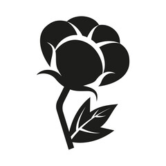 Organic ripe cotton sprout logo black silhouette with leaf. Flat doodle style. Vector illustration.