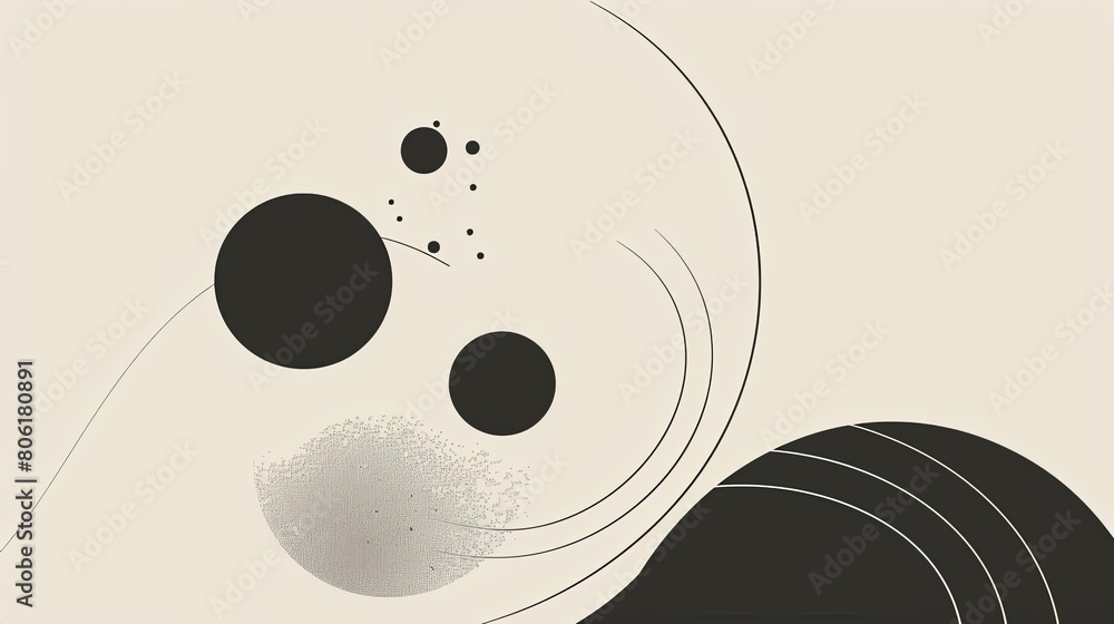 Poster clean and modern abstract composition with cosmic shapes and dots