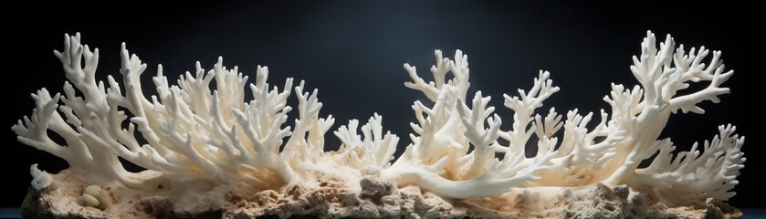 A close up image of a bleached coral reef on a black background © Fay Melronna 